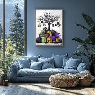 Graffiti Koffer und Uhren Baum – Urban Art Poster