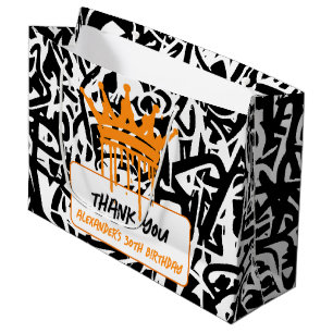 Graffiti Krone Orange Schwarz Geburtstag Danke Große Geschenktüte