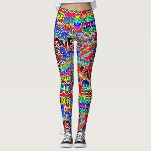 Graffiti-Kunst-Leggings, rotes buntes Leggings