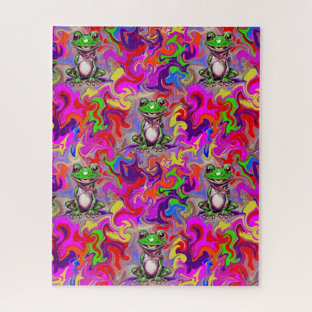 Graffiti-Kunst psychedelische Frösche farbenfrohe  Puzzle (Vertikal)