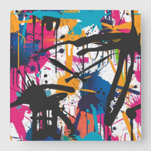 Graffiti-Kunst Quadratische Wanduhr