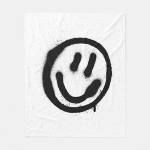 Graffiti-Lächeln-Gesicht-Emoticon in Schwarz auf W Fleecedecke
