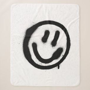 Graffiti-Lächeln-Gesicht-Emoticon in Schwarz auf W Sherpadecke