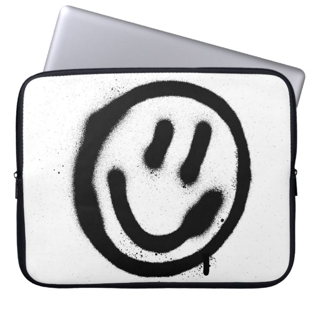 Graffiti lächelnd Gesicht Emoticon in schwarz auf  Laptopschutzhülle (Vorderseite)