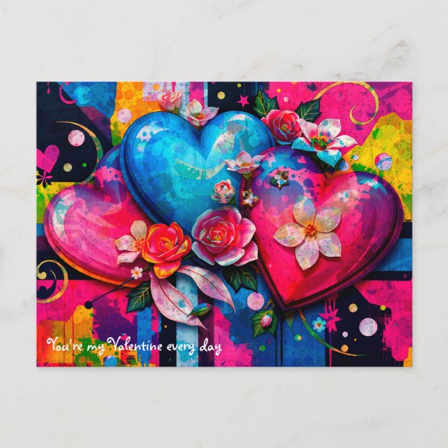 [Graffiti-Liebe} Gothic-Grunge Valentinstag Postkarte (Vorderseite)
