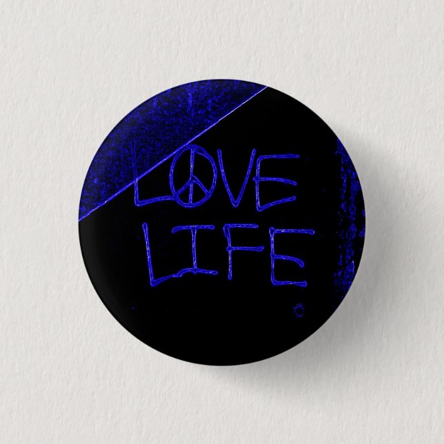 Graffiti "Liebe Life" Blauer Neonknopf Button (Vorderseite)