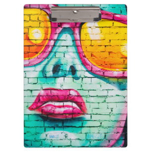 Graffiti-Mädchen Street Art Türkis Pink Pop Art Klemmbrett