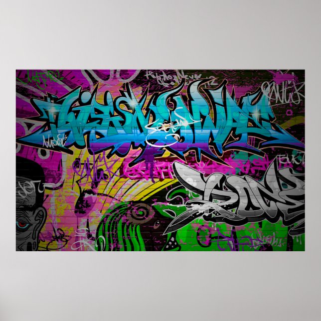 Graffiti-Mauer, urbane Kunstgraffiti,Kunst,Wand,Gr Poster (Vorne)