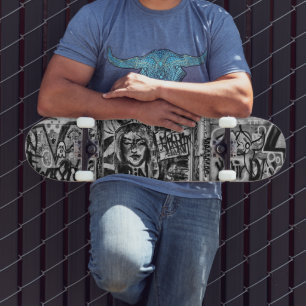 Graffiti Moderne Coole Schwarz-Weiß-Stadtstraße Skateboard