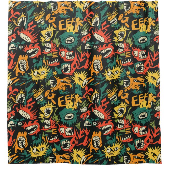 Graffiti-Monster Eek Black Halloween (1) Duschvorhang (Vorderseite)