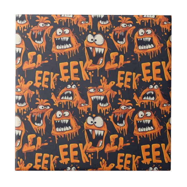 Graffiti-Monster Eek Black Halloween (2) Fliese (Vorderseite)