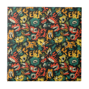 Graffiti-Monster Eek Black Halloween Fliese