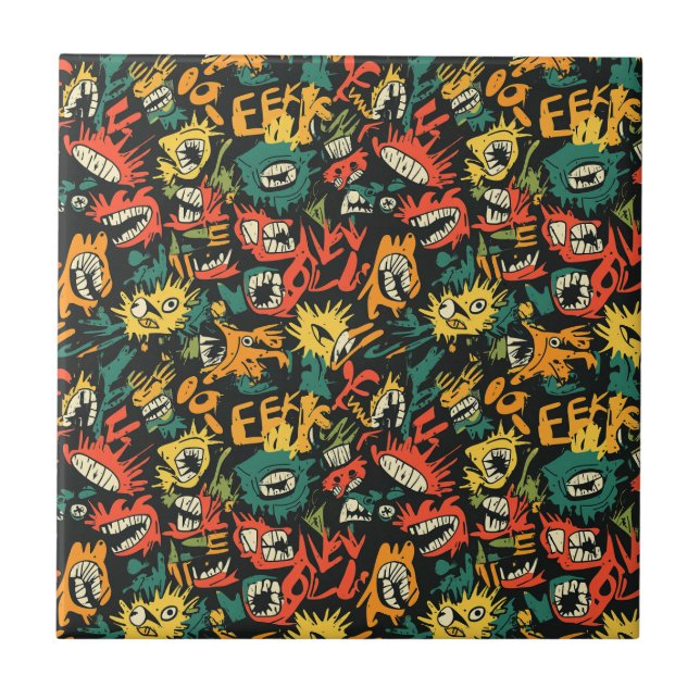 Graffiti-Monster Eek Black Halloween Fliese (Vorderseite)