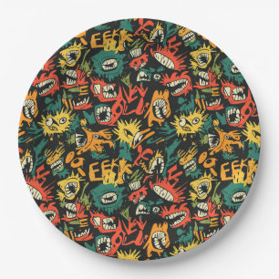 Graffiti-Monster Eek Schwarz Halloween Pappteller