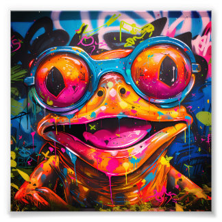 Graffiti Multicolored Frog mit Brille Fotodruck