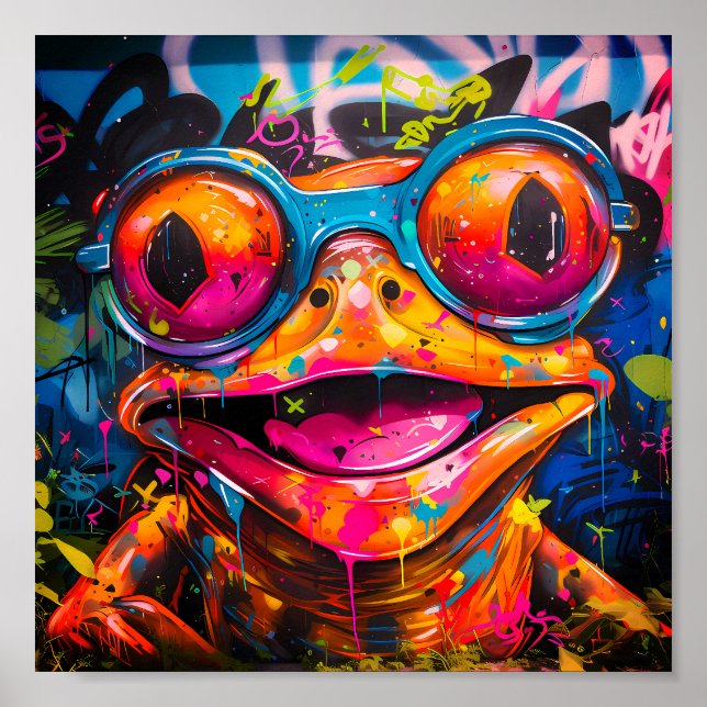 Graffiti Multicolored Frog mit Brille Poster (Vorne)
