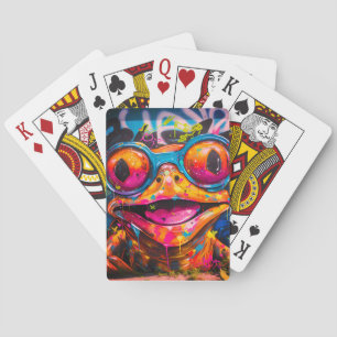 Graffiti Multicolored Frog mit Brille Spielkarten