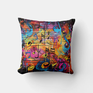 Graffiti Musical Notes Throw Pillow Kissen