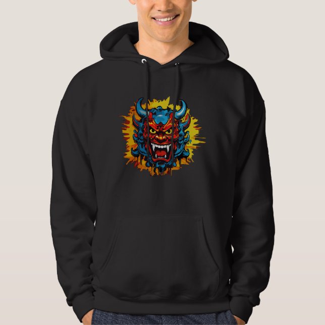 Graffiti Oni Mask Illustration Fett und einzigarti Hoodie (Vorderseite)