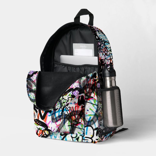 Graffiti Pattern Bedruckter Rucksack (Rückseitige Ecke links (Offen) )