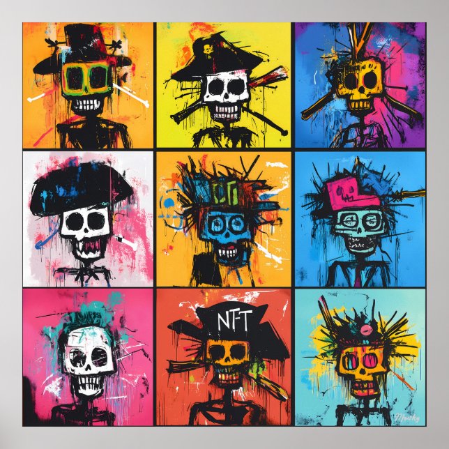 Graffiti Pirate and NFT Characters Bold Urban Grid Poster (Vorne)