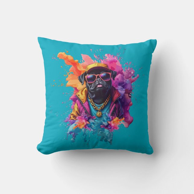 "Graffiti Pug Throw Pillow – Urban Street Art Dog  Kissen (Vorderseite)