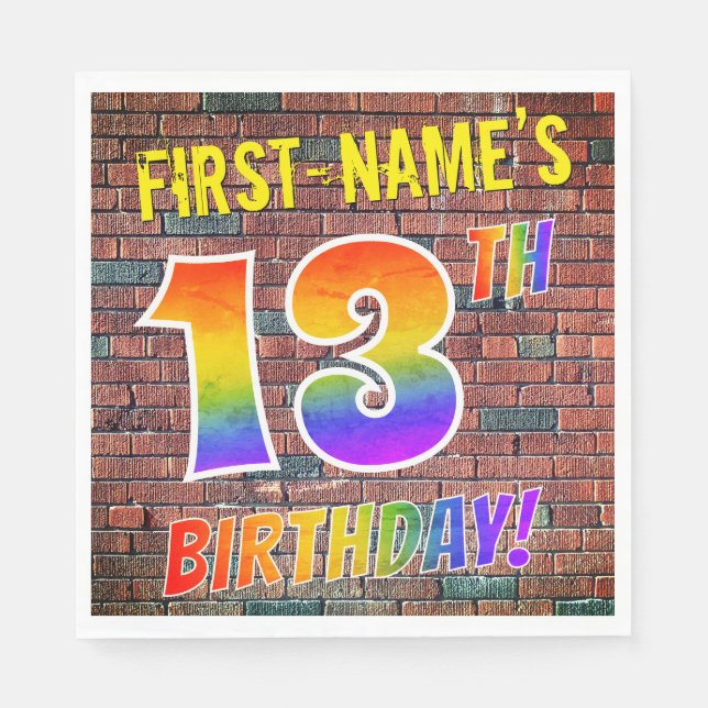 Graffiti Rainbow Look 13. GEBURTSTAG! + INDIVIDUEL Serviette (Vorderseite)