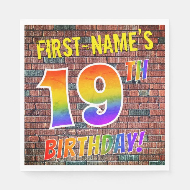 Graffiti Rainbow Look 19. GEBURTSTAG! + INDIVIDUEL Serviette (Vorderseite)