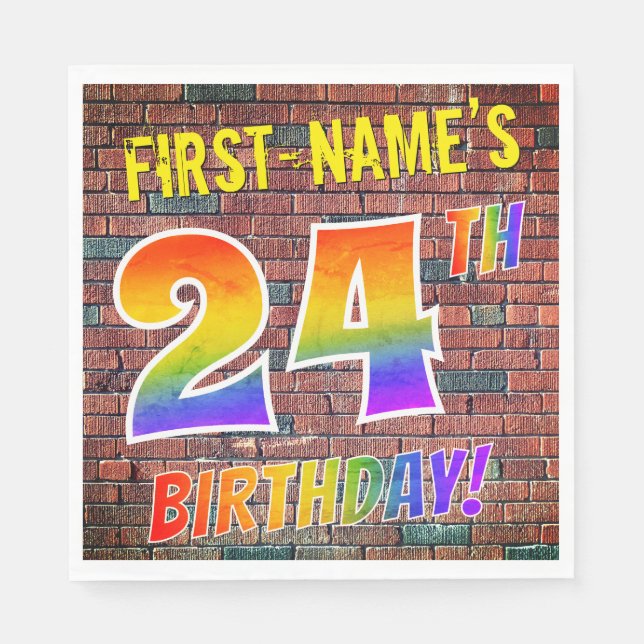 Graffiti Rainbow Look 24. GEBURTSTAG! + INDIVIDUEL Serviette (Vorderseite)