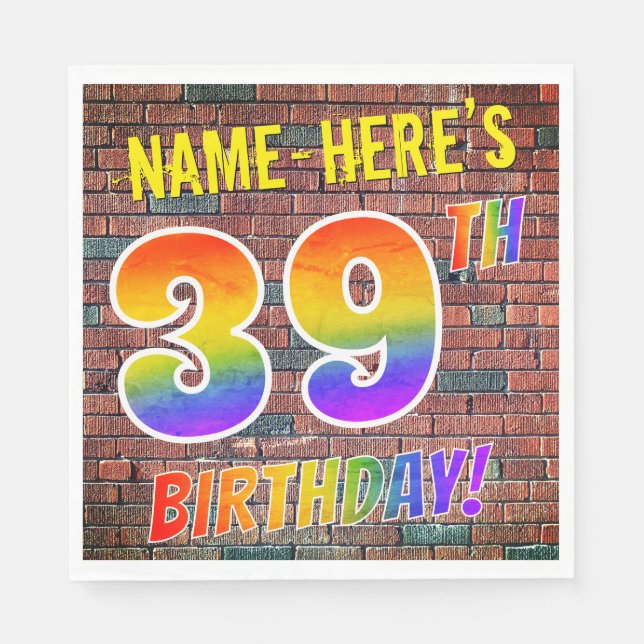 Graffiti Rainbow Look 39. GEBURTSTAG! + INDIVIDUEL Serviette (Vorderseite)