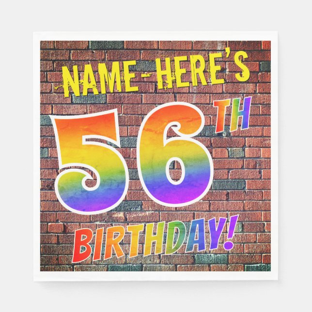 Graffiti Rainbow Look 56. GEBURTSTAG! + INDIVIDUEL Serviette (Vorderseite)