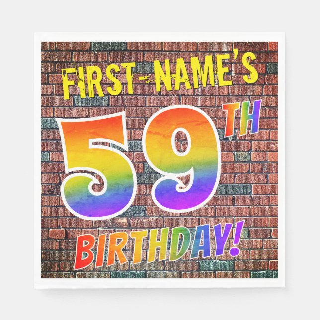Graffiti Rainbow Look 59. GEBURTSTAG! + INDIVIDUEL Serviette (Vorderseite)