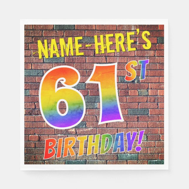 Graffiti Rainbow Look 61. GEBURTSTAG! + INDIVIDUEL Serviette (Vorderseite)