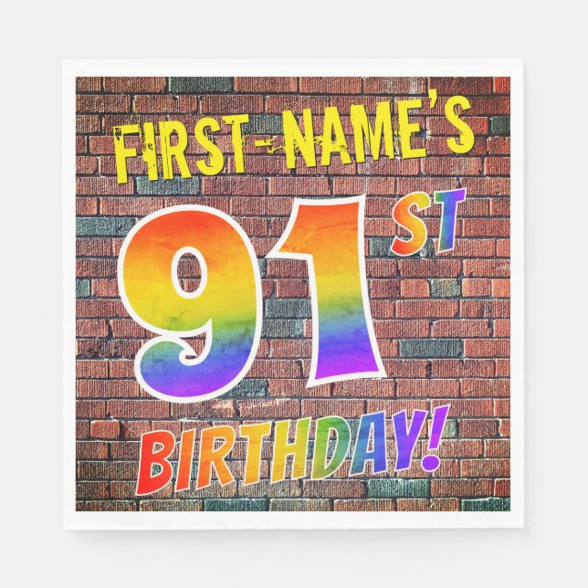 Graffiti Rainbow Look 91. GEBURTSTAG! + INDIVIDUEL Serviette (Vorderseite)