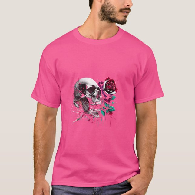 Graffiti Rose Skull - Edgy Vector Art T-Shirt (Vorderseite)