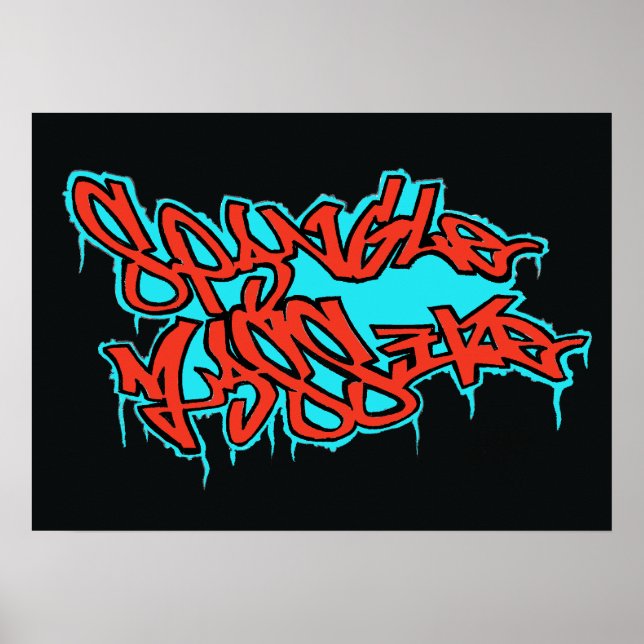 GRAFFITI-Rot/Blau-SplangleMASSIVE LOGO-Druck/Plaka Poster (Vorne)