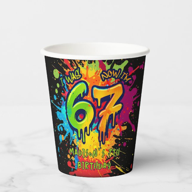  Graffiti Six Seven Kids 7th Birthday Paper Cups Pappbecher (Vorderseite)
