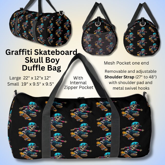 Graffiti Skateboard Skull Boy auf Black Duffle Bag (Von Creator hochgeladen)