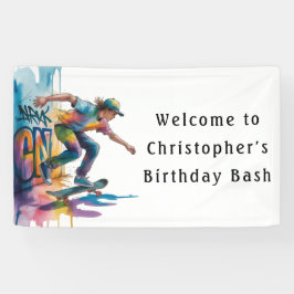 Graffiti Skateboarder Birthday Bash Welcome Sign Banner