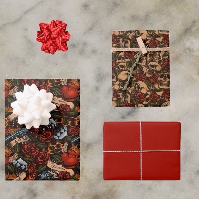 Graffiti Skull Gun Rose Liebe Goth urban Geschenkpapier Set (Von Creator hochgeladen)