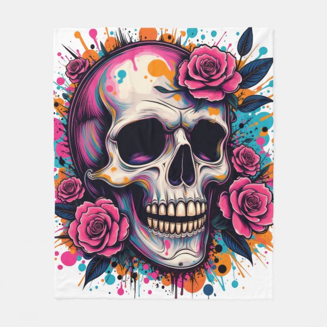 Graffiti Skull & Rose Fleece Blanket (Vorderseite)