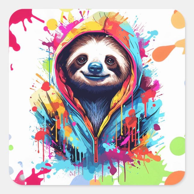 Graffiti Sloth Quadratischer Aufkleber (Vorderseite)