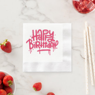 Graffiti Spray Happy Geburtstag Gaben Liebe Rosa Serviette