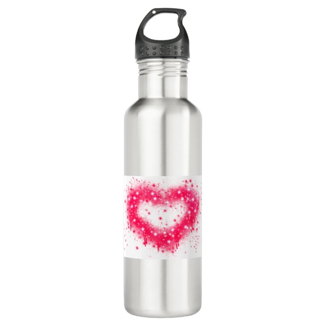 Graffiti Spray rosa funkelndes Herzdesign Edelstahlflasche (Vorderseite)