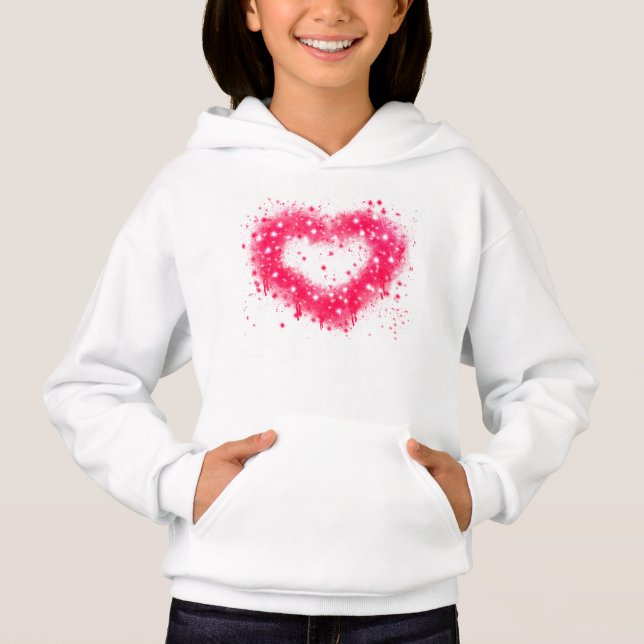 Graffiti Spray rosa funkelndes Herzdesign Hoodie (Vorderseite)