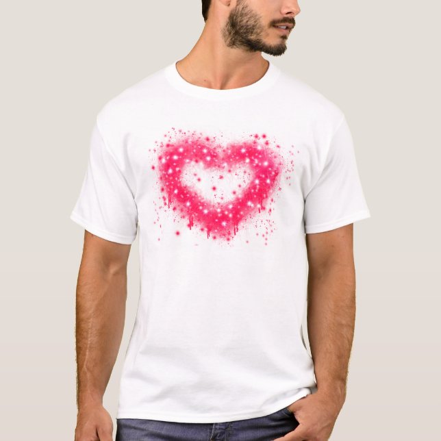 Graffiti Spray rosa funkelndes Herzdesign T-Shirt (Vorderseite)
