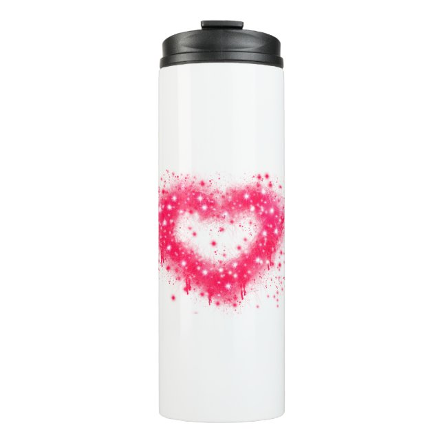 Graffiti Spray rosa funkelndes Herzdesign Thermosbecher (Vorderseite)