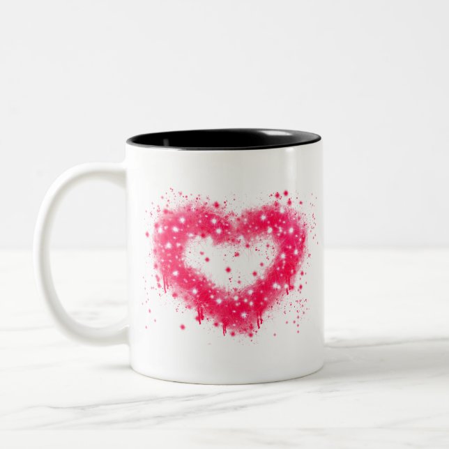 Graffiti Spray rosa funkelndes Herzdesign Zweifarbige Tasse (Links)