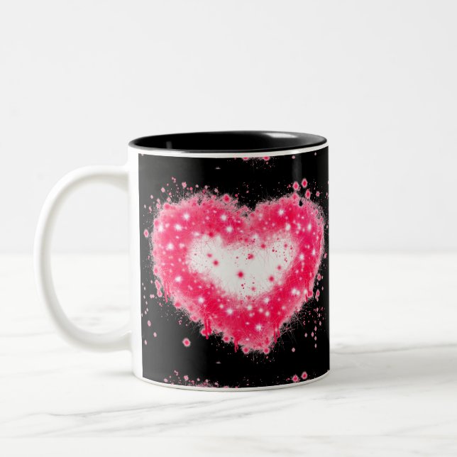 Graffiti Spray rosa funkelndes Herzdesign Zweifarbige Tasse (Links)