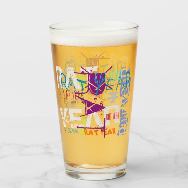 Graffiti-Stil Rat Chinesisches Jahr Zodiac Biergla Glas (Vorne (Gefüllt))